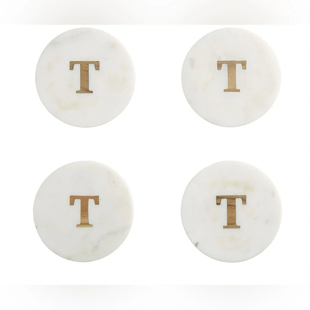 Pottery Barn Alphabet Marble/Wood Coasters - Set Of 4 (Letters MSTR)